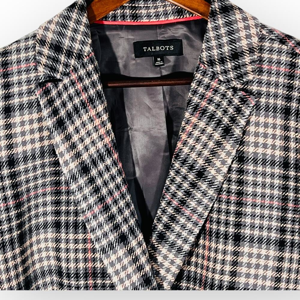 Talbots Houndstooth Plaid Blazer Jacket Size 16 Double Breasted Preppy - Picture 5 of 12